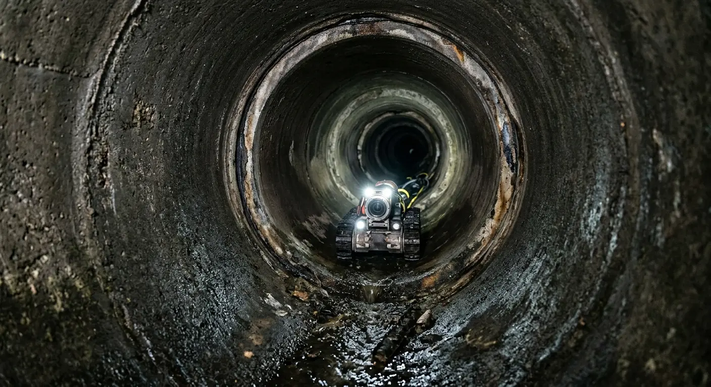 Robotic sewer camera inspecting pipe interior for Sewer Line Cleaning in East Haven